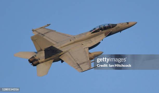 Super Hornet pulls up from a strafing run as part of Exercise Nigrum Pugio on October 14, 2020 in Townsville, Australia. Exercise Nigrum Pugio 20-2...