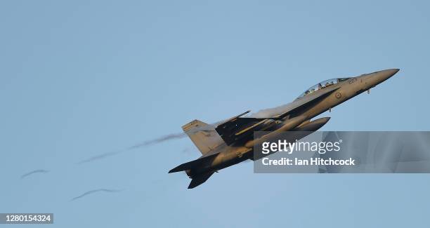 Super Hornet pulls up from a strafing run as part of Exercise Nigrum Pugio on October 14, 2020 in Townsville, Australia. Exercise Nigrum Pugio 20-2...