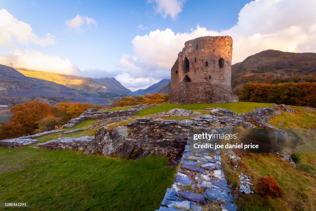 Sunset at the ruined Dolbadarn Castle, Llanberis, Snowdonia, Wales