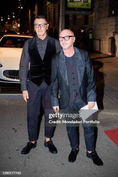 The stylists Domenico Dolce and Stefano Gabbana at the Vogue party during Milan Fashion Week on September 21, 2014 in Milan, Italy.