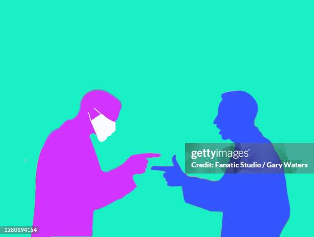 two men one wearing a surgical face mask having an argument - argument stock illustrations