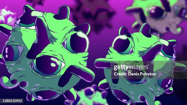 hand-drawn cartoon illustration - bacteria or virus with eyes. - 3d monster cute stock illustrations