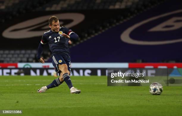 Ryan Fraser of Scotland scores his team's first goal during the UEFA Nations League group stage match between Scotland and Czech Republic at Hampden...