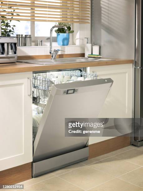 dishwasher in chic kitchen - dishwasher stock pictures, royalty-free photos & images