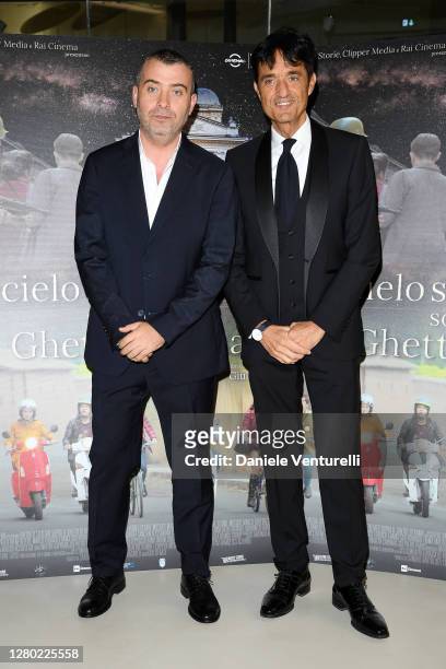 Cesare Fragnelli and Director Giulio Base attend the photocall of the opening of "Un Cielo Stellato Sopra Il Ghetto Di Roma" on October 14, 2020 in...