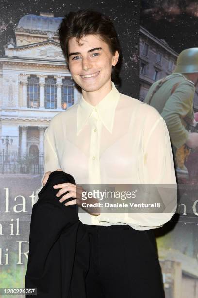 Irene Vetere attends the photocall of the opening of "Un Cielo Stellato Sopra Il Ghetto Di Roma" on October 14, 2020 in Rome, Italy.