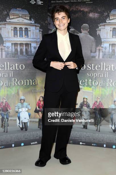 Irene Vetere attends the photocall of the opening of "Un Cielo Stellato Sopra Il Ghetto Di Roma" on October 14, 2020 in Rome, Italy.