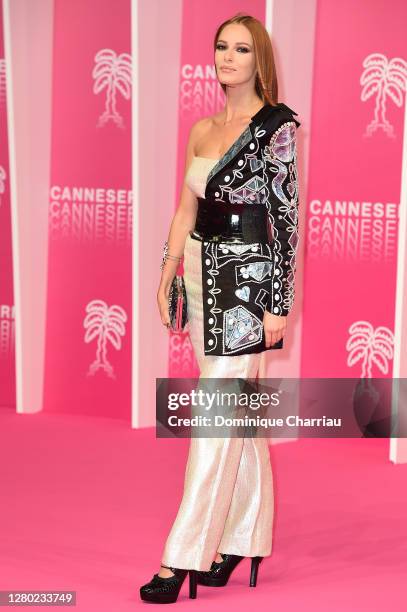 Maeva Coucke attends the Pink Carpet : Day Six at the 3rd Canneseries on October 14, 2020 in Cannes, France.