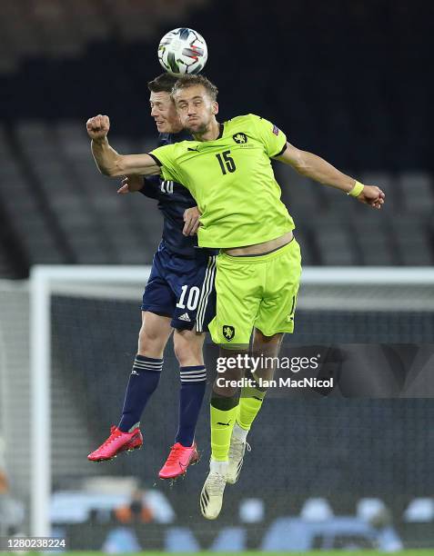 Calum McGregor of Scotand vies with Tomas Soucek of Czech Republic during the UEFA Nations League group stage match between Scotland and Czech...
