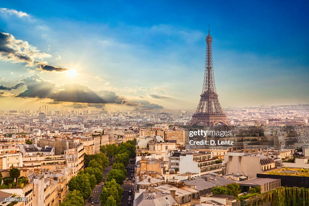 Eiffel Tower in Paris Skyline at Dawn