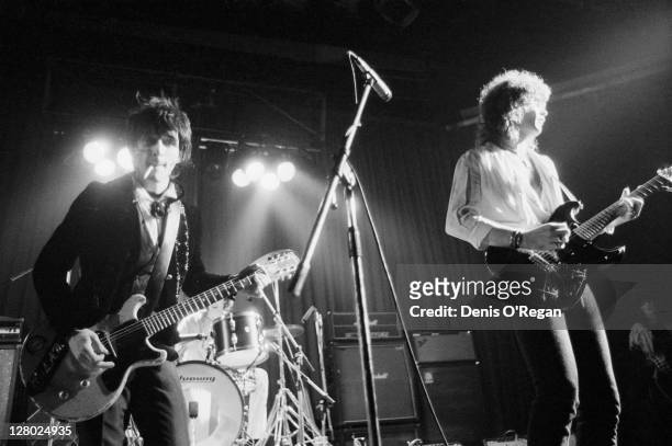American musician Johnny Thunders on stage with The Heartbreakers at the Lyceum Theatre, London, 23rd August 1984.