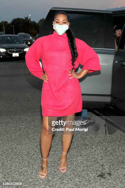 Actress Jasmine Luv attends the "Pull Up & Park" breast cancer awareness & BET Her films screening event at RFK Stadium on October 14, 2020 in...