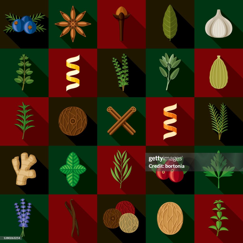 Holiday Herbs and Spices Icon Set