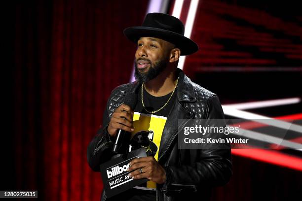 In this image released on October 14, tWitch speaks onstage at the 2020 Billboard Music Awards, broadcast on October 14, 2020 at the Dolby Theatre in...