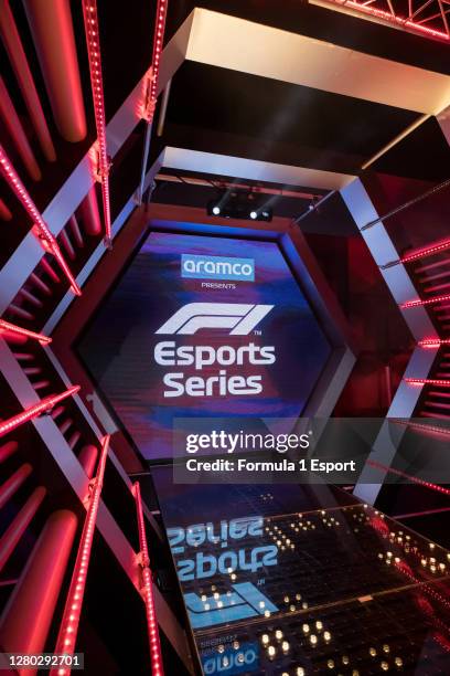 Detail view of the F1 Esports arena during round 1 of the F1 Esports Pro Series at GFinity Arena on October 14, 2020 in Fulham, England.
