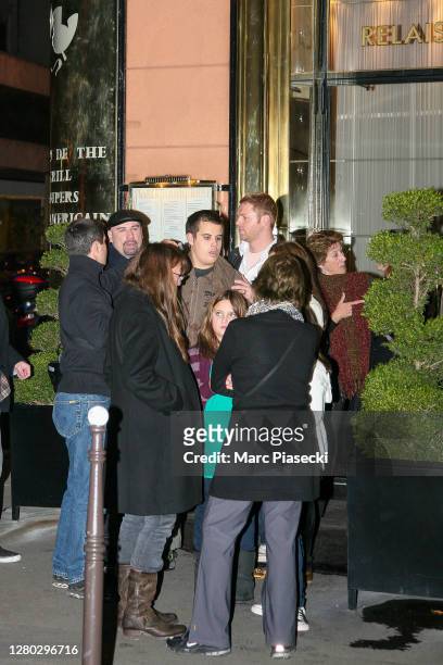 Actor John Travolta is seen leaving the 'Relais Plaza' restaurant with his daughter Ella Bleu Travolta, his son Jett Travolta and his wife Kelly...