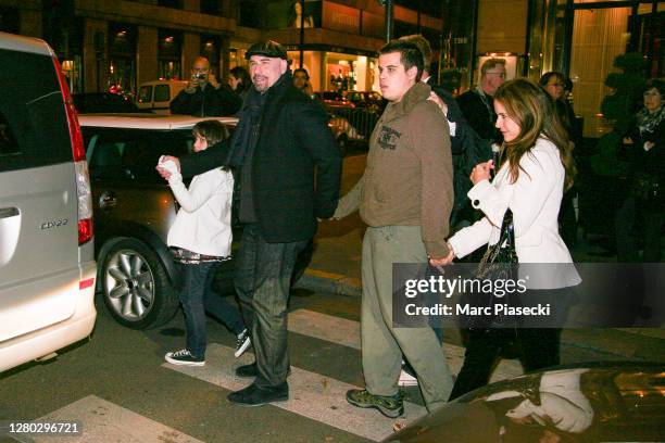 Actor John Travolta is seen leaving the 'Relais Plaza' restaurant with his daughter Ella Bleu Travolta, his son Jett Travolta and his wife Kelly...