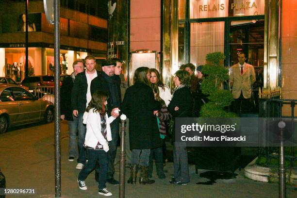 Actor John Travolta is seen leaving the 'Relais Plaza' restaurant with his daughter Ella Bleu Travolta, his son Jett Travolta and his wife Kelly...