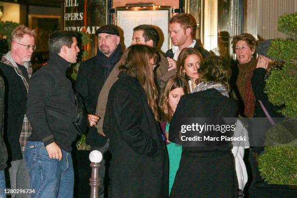 Actor John Travolta is seen leaving the 'Relais Plaza' restaurant with his daughter Ella Bleu Travolta, his son Jett Travolta and his wife Kelly...