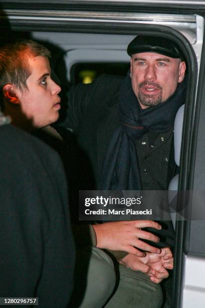 Actor John Travolta is seen leaving the 'Relais Plaza' restaurant with his son Jett Travolta on November 03, 2008 in Paris, France.