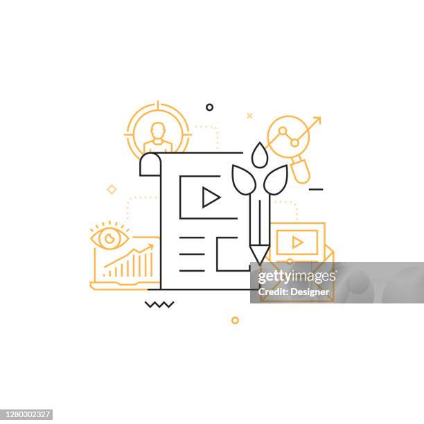 content marketing related modern line style vector illustration - multimedia stock illustrations