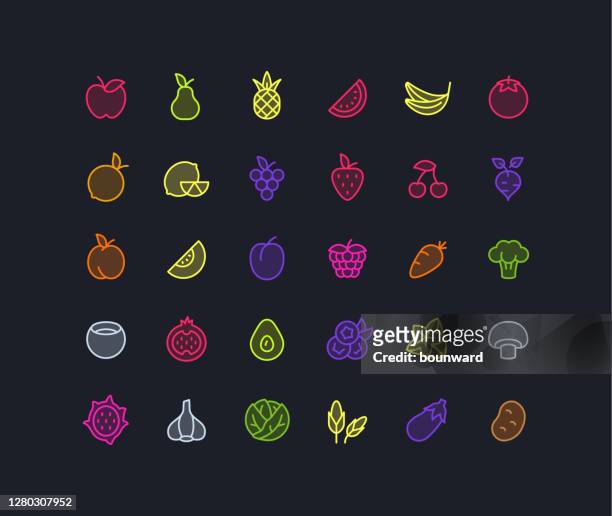 fruit & vegetables color line icons - blueberry stock illustrations