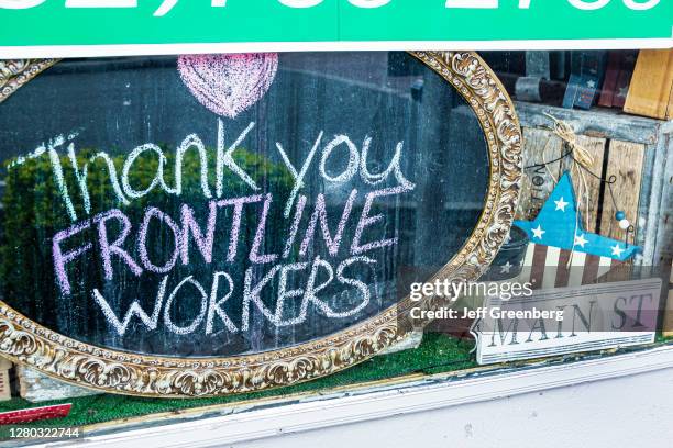 Florida, Brooksville, Main Street Eatery, Thank You Frontline Workers sign during Pandemic.