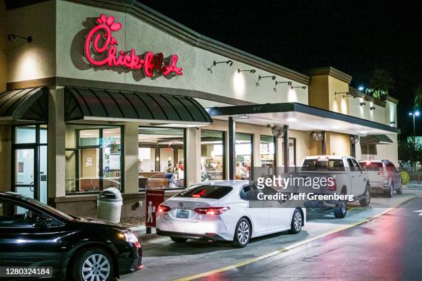 Florida, Brooksville, Chick-fil-A, fast food chicken restaurant, drive thru line due to Pandemic.
