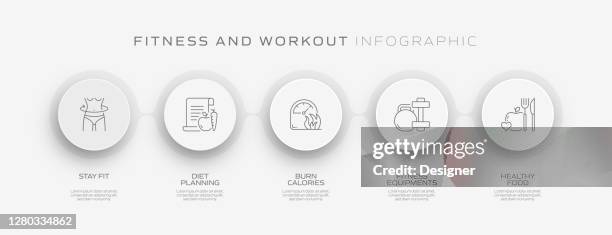 fitness and workout related process infographic template. process timeline chart. workflow layout with linear icons - runner stretching stock illustrations