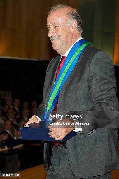 Spanish national football team coach Vicente Del Bosque receives "Real Orden del Merito Deportivo" award on October 5, 2011 in Madrid, Spain.