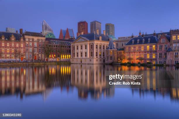 mauritshuis and binnenhof (dutch houses of parliament) and the skyline of the hague - la haye stock pictures, royalty-free photos & images