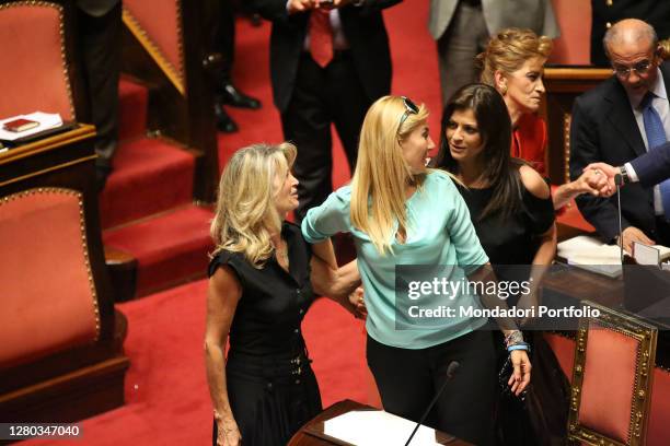 Senators Maria Rizzotti, Michaela Biancofiore, Jole Santelli and Paola Pelino in the Senate Chamber during the communication of the Deputy Prime...