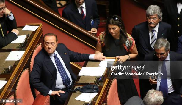 Politicians Silvio Berlusconi and Jole Santelli in the Senate Hall during the Communications of the President of the Council of Ministers. Rome ,...