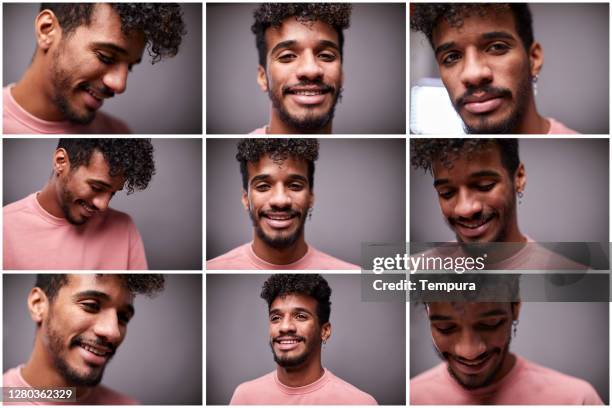 múltiples imágenes del rostro del joven. - imagen múltiple fotografías e imágenes de stock