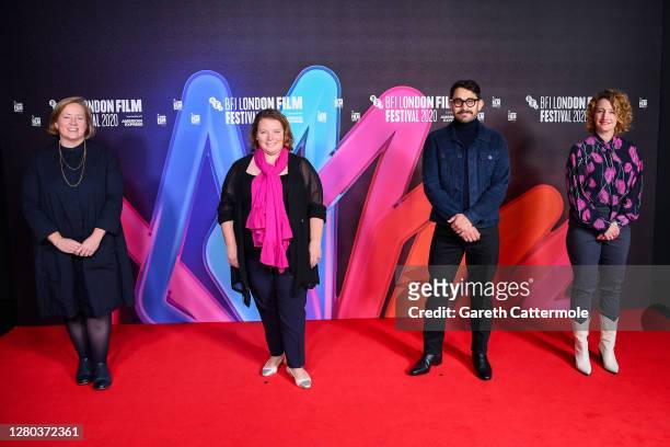 Gerardine O'Flynn, Joanna Scanlan, Director Aleem Khan and BFI London Film Festival Director Tricia Tuttle attends the "After Love" premiere during...