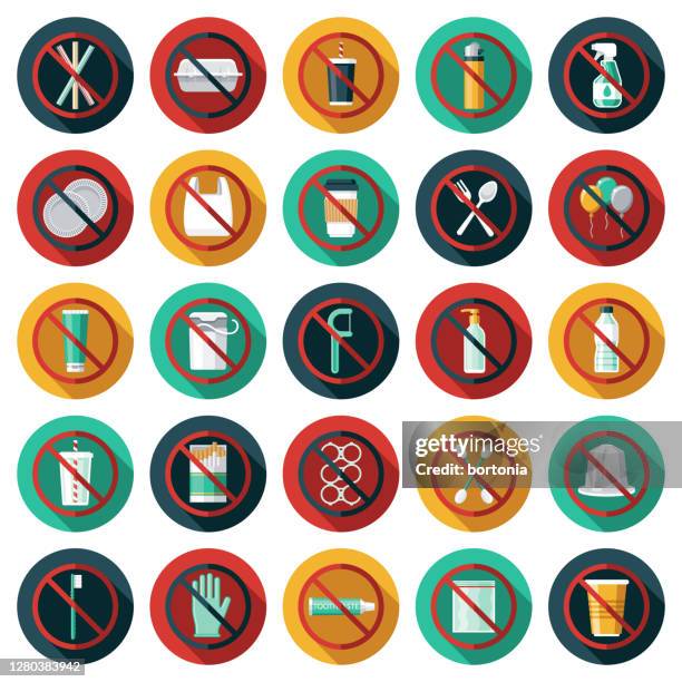 ban single use plastics icon set - surgical glove balloon stock illustrations
