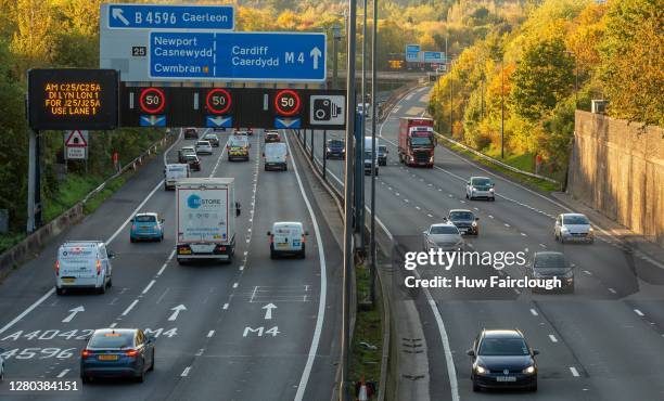 General view of the M4 at St Julians on October 15, 2020 in Newport, Wales, United Kingdom. This stretch of motorway is subject to much debated M4...