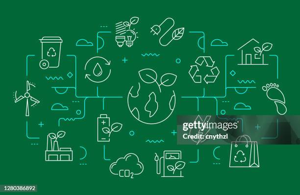 エコロジーと環境関連のウェブバナーラインスタイルモダンリニアデザインベクトルのイラスト - environmental issues点のイラスト素材／クリップアート素材／マンガ素材／アイコン素材