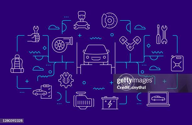 修理工場関連のwebバナーラインスタイル。モダン デザイン ベクターの図 - airbag点のイラスト素材／クリップアート素材／マンガ素材／アイコン素材