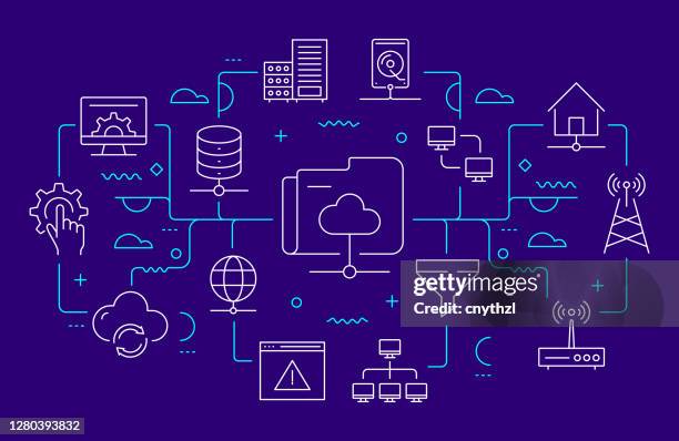 network technology related web banner line style. modern linear design vector illustration - complicated instructions stock illustrations
