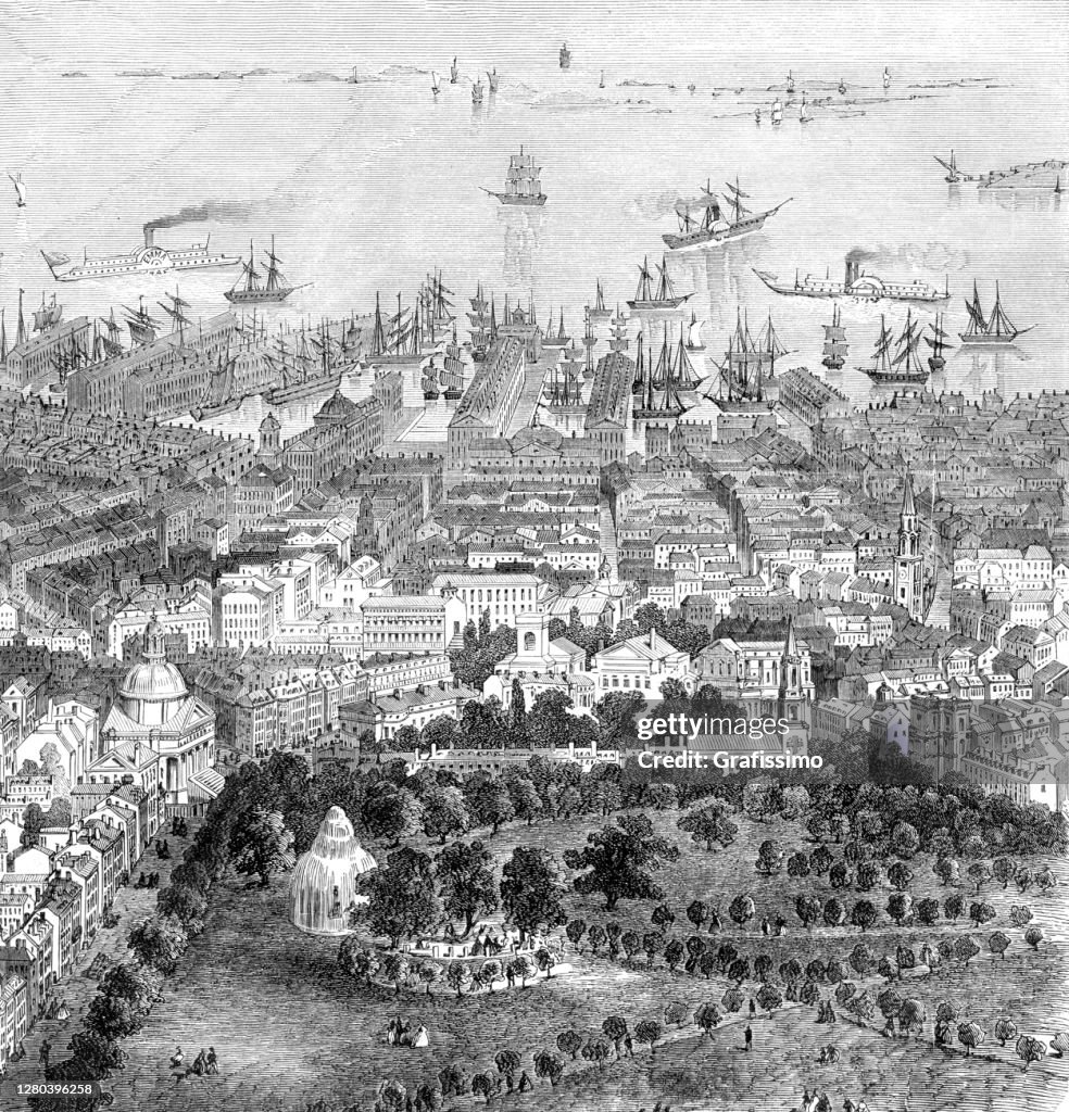 Boston Massachusetts USA Aerial view 1866