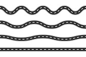 Road lines collection. Set of different track lines. Vector illustration.