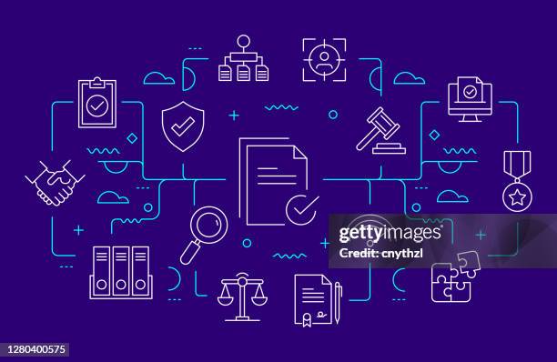 ilustraciones, imágenes clip art, dibujos animados e iconos de stock de estilo de línea de banner web relacionado con el cumplimiento. ilustración vectorial de diseño lineal moderno - obediente