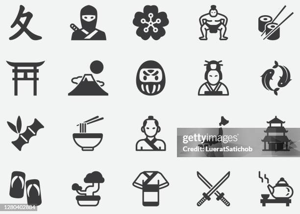 ilustrações, clipart, desenhos animados e ícones de japão antigo, japonês, cultura, ícones perfeitos de pixels - samurai