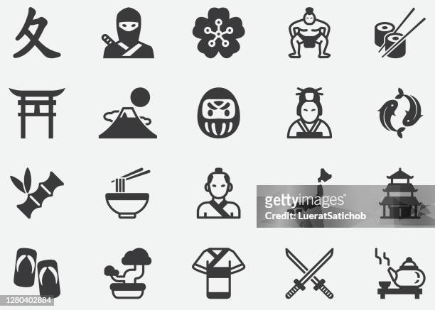 ancient japan ,japanese ,culture,pixel perfect icons - japanese culture stock illustrations