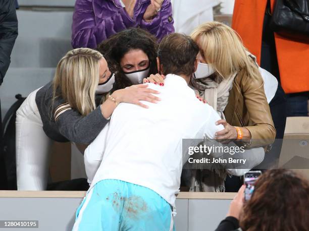 Rafael Nadal of Spain greeting his sister Maria Isabel Nadal, his wife Xisca Perello, his mother Ana Maria Parera after winning the Men's Final...