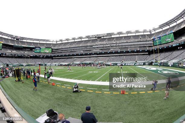 General view of the field and the empty stands in the game between the New York Jets against the Arizona Cardinals at MetLife Stadium on October 11,...