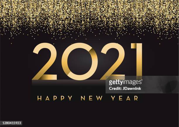 stockillustraties, clipart, cartoons en iconen met gelukkig nieuwjaar 2020 wenskaart banner ontwerp in goud en glitter met tekst - 2021
