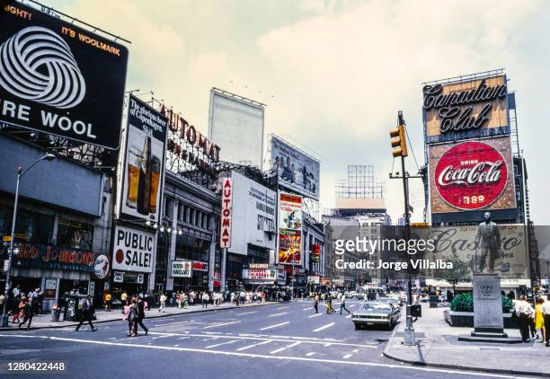 new york times square with skyline during the 1940's - broadway street stock pictures, royalty-free photos & images