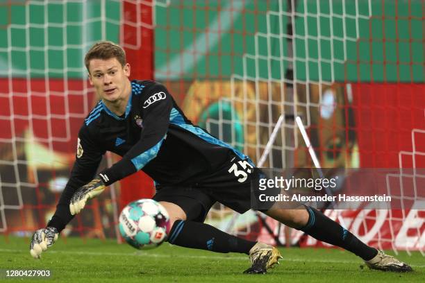 Alexander Nübel of FC Bayern München safes the ball during the DFB Cup first round match between 1. FC Düren and FC Bayern Muenchen at Allianz Arena...